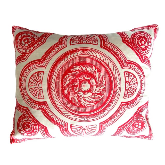 A modern fretwork filigree linen-like pillow inspired by the castles and shops in Italy. Designer Christi Tasker Miami...