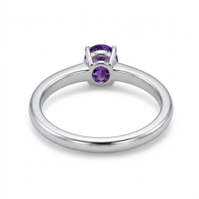 Contemporary Amethyst Oval Cut Ring 925 Silver, Purple Gemstone Ring Us 7 For Sale - Image 3 of 3