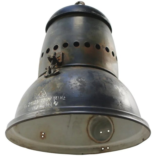 Industrial Large Vintage Industrial Blue Enamel Pendant Light For Sale - Image 3 of 5