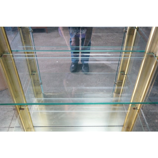 Vintage Hollywood Regency Brass & Glass Curio Display Cabinet Vitrine MCM 80" For Sale - Image 14 of 18
