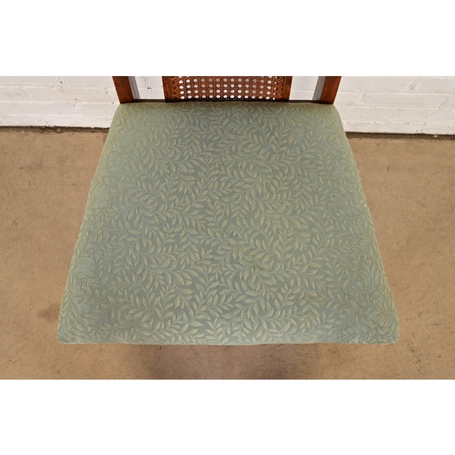 Henredon Style Mid-Century Hollywood Regency Carved Oak and Cane Bamboo Form High Back Side Chair or Dining Chair, Circa 1970s For Sale In South Bend - Image 6 of 9