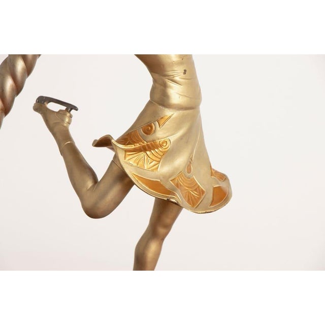 Large Art Deco Sculptural Lamp of Female Skater on Stepped Marble Base, 1930s For Sale - Image 6 of 13