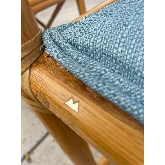 Tan Pair of Vintage Rattan McGuire Directors Style Armchairs, Newly Upholstered Sunbrella Seats For Sale - Image 8 of 10