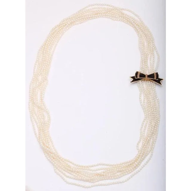 Victorian Fabulous Victorian Ribbon and Pearl Bow Brooch on a Pearl Necklace For Sale - Image 3 of 6