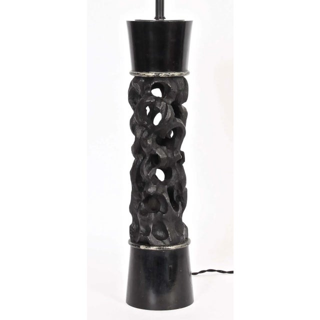 1950s James Mont Carved Black Ebonized Wood Table Lamp For Sale - Image 11 of 13
