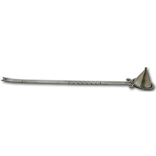Rare Large Vintage 1940s Taxco Mexico Sterling Silver Candle Snuffer by Premier & Renowned Maker Hector Aguilar - 13 Inches Long For Sale - Image 10 of 18