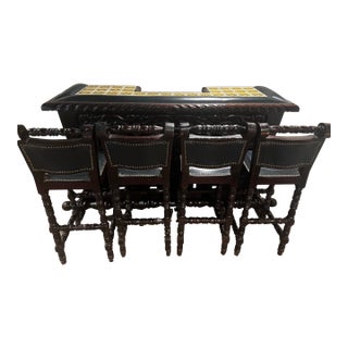 1950s Vintage Spanish Revival Bar Stools & Bar - Set of 5 For Sale