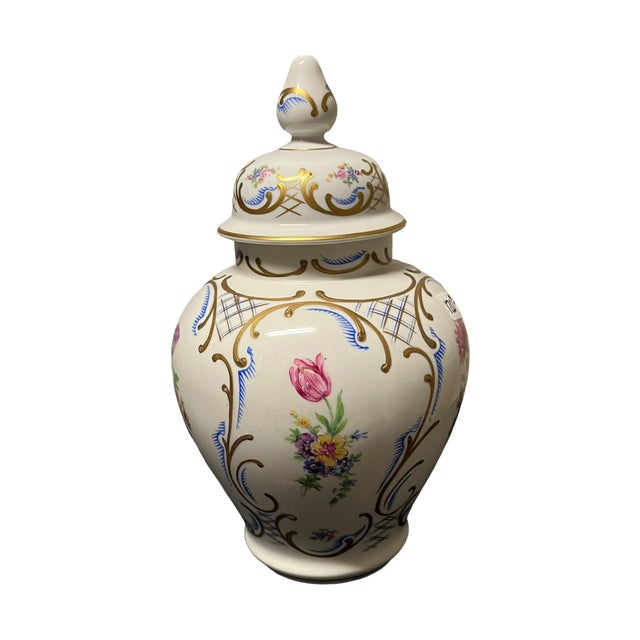 A Pair of Porcelain Hand Painted Jars For Sale - Image 4 of 9