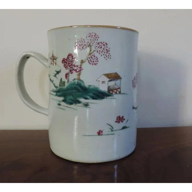 18th Century 18th Century Chinese Porcelain Famille Rose Palette Tankard Mug For Sale - Image 5 of 11