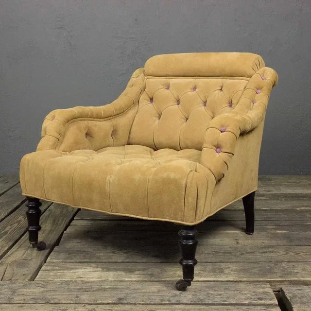 Mid 19th Century French 19th Century Tufted Suede Armchair With Purple Buttons For Sale - Image 5 of 11