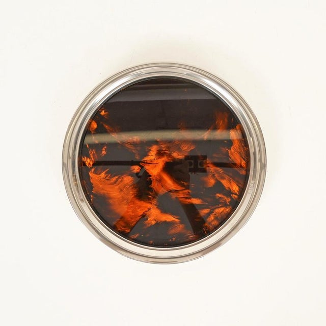 Round Tray or Centerpiece in Tortoiseshell Acrylic Glass and Chrome from Dior, 1970 For Sale - Image 3 of 10
