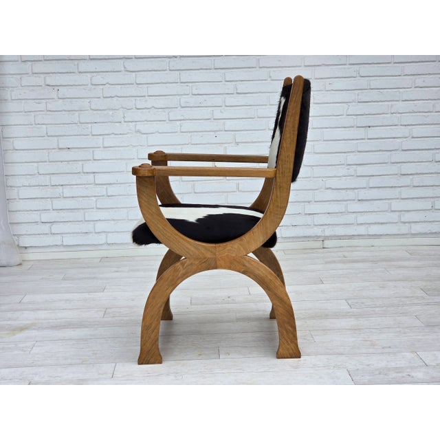 Wood Danish Highback Armchair in Cowhide and Oak, 1960s For Sale - Image 7 of 18