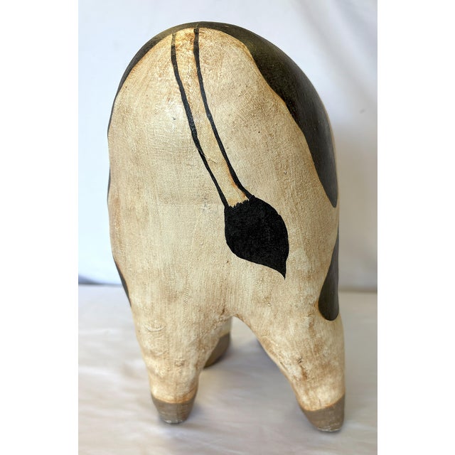 Vintage Artisan Crafted Folk Art Canvas Stuffed and Painted Cow Soft Sculpture For Sale - Image 4 of 12