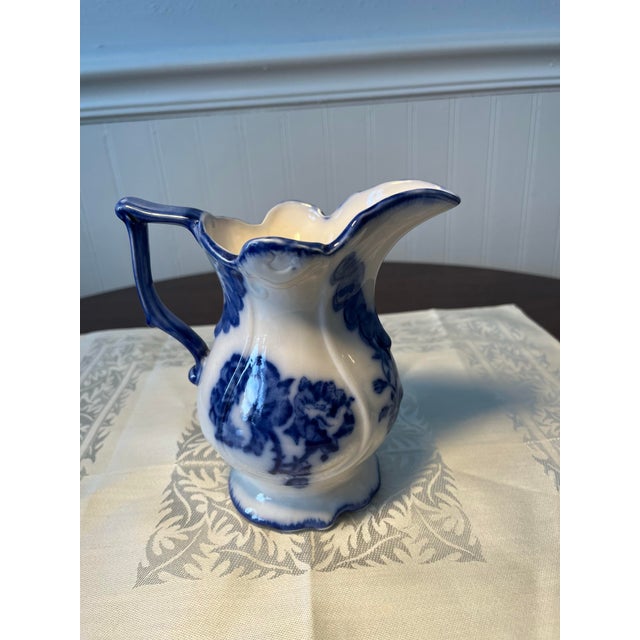 English Antique Staffordshire Flow Blue Pitcher For Sale - Image 3 of 5