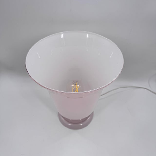 Glass Vintage French Pink Opaline Cased Glass Tulip Table Lamp Art Deco For Sale - Image 7 of 10