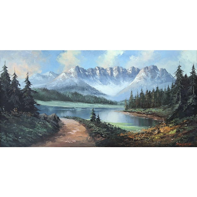 Paint Late 19th Century Original Signed Caroll Forseth Mountain Lake Landscape Painting, Ornate Gilt Frame For Sale - Image 7 of 7