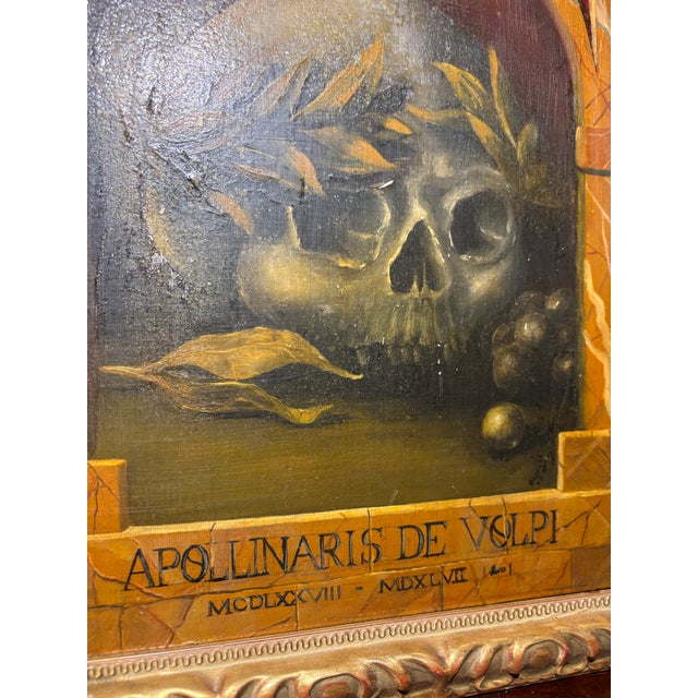 Baroque Style Oil on Canvas Memento Mori Profile Painting in Giltwood Frame For Sale - Image 9 of 13