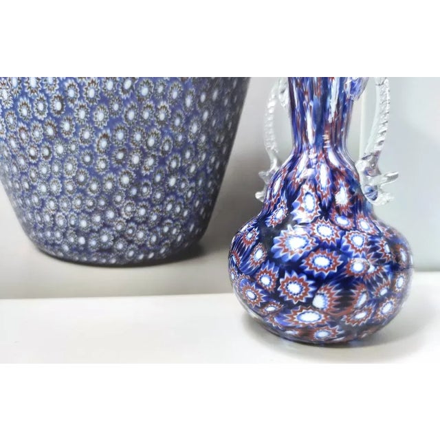 Vintage Blue Murano Glass Vase with Murrines attributed to Fratelli Toso, Italy, 1960s For Sale - Image 14 of 16