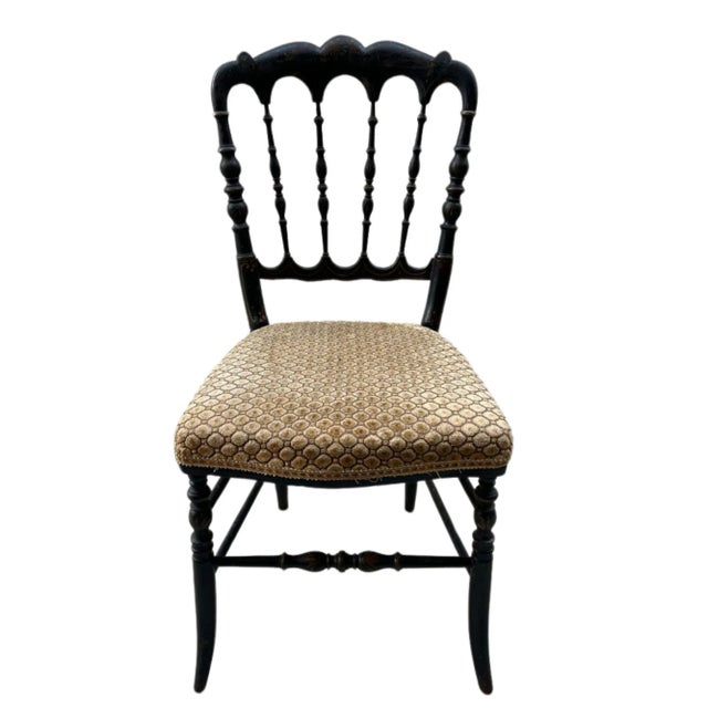 19th Century 1850s French, Ebonized Wood Chiavari Chairs With Gold Velvet Seats - A Pair For Sale - Image 5 of 12