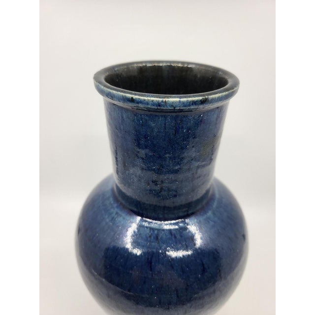 Mid-Century Modern Vase in French Blue Enamelled Stoneware from Accolay, 1970s For Sale - Image 3 of 10