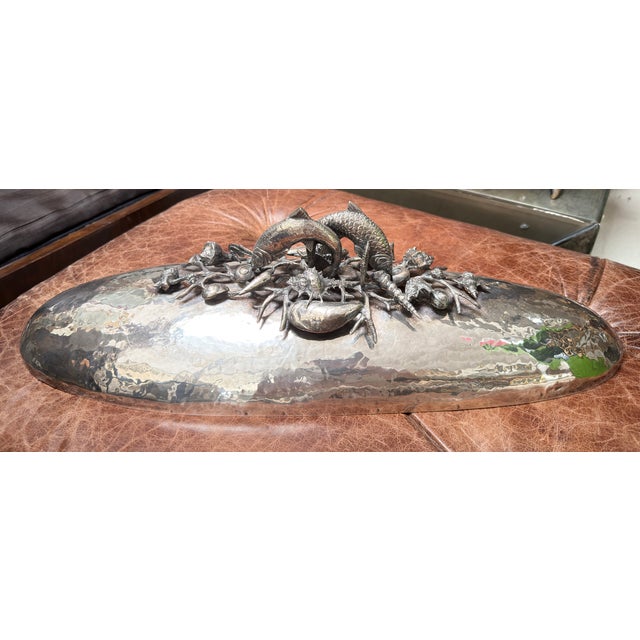 Franco Lapini Hand Hammered Silver Plated Fish Serving Dish For Sale In Los Angeles - Image 6 of 7