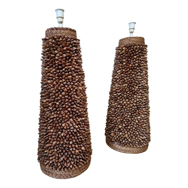 Handcrafted Pili Nut Shells Table or Floor Lamps, USA, 2000s, Set of 2 For Sale