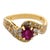 Contemporary Vintage Ruby Diamond 18k Yellow Gold Swirl Ring, Size 5.5 For Sale - Image 3 of 6