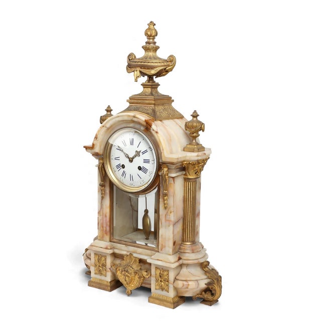 Art Nouveau Enormous 15 Day French Crystal Regulator Clock With Portico Style Stone Case For Sale - Image 3 of 10
