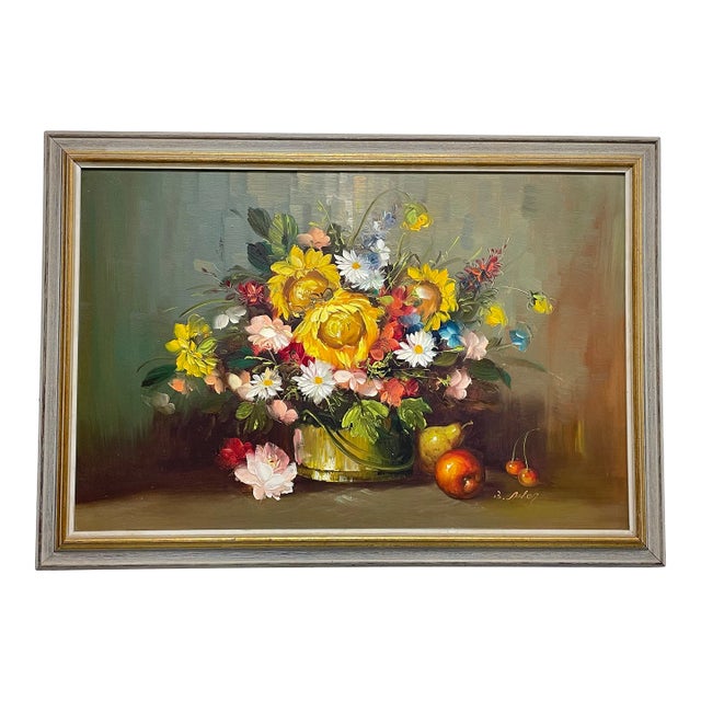Vintage Floral Still Life Oil Painting in Frame | Elegant European Bouquet With Roses & Daisies | Classic Traditional Wall Art For Sale