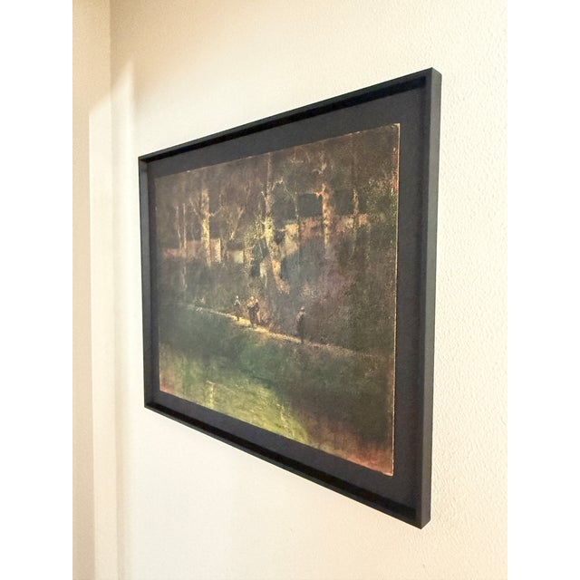 Contemporary Late 20th Century Donald Roy Purdy (1924–2016) Atmospheric Woodland Landscape With Figures, Oil on Board For Sale - Image 3 of 11