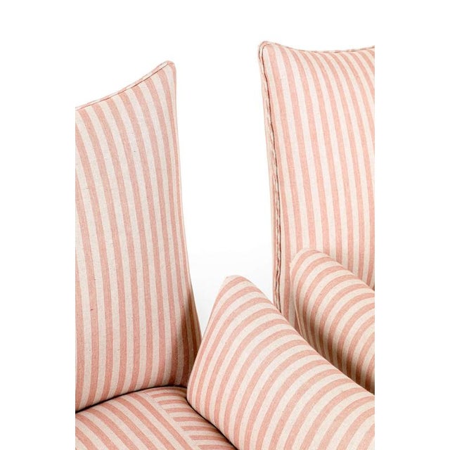 Black Set of French Armchairs in Pink Stripe Linen For Sale - Image 8 of 11