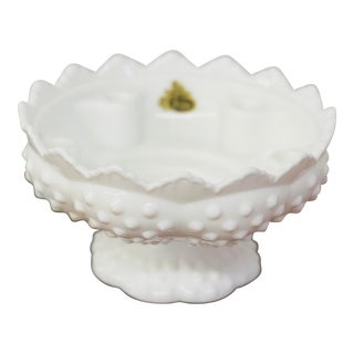 Vintage Fenton Milk Glass Hobnail Candle Holder Centerpiece For Sale