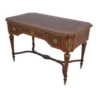 Vintage French Louis XVI Highly Inlaid Bronze Trim Desk For Sale