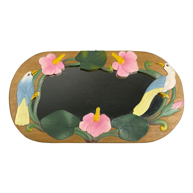 Oval Wall Mirror in Carved Wood For Sale