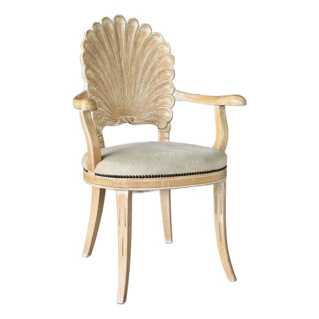 Mid-20th Century Carved Wood Venetian Shell Grotto Style Armchair With Original Velvet Upholstery For Sale