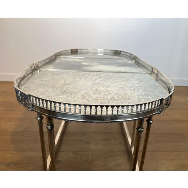 Neoclassical style coffee table in silver metal with antique mirror top For Sale - Image 10 of 12