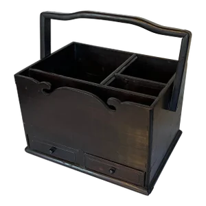 Antique 19th Century Chinese Ebonized Hardwood Desk Caddy Box