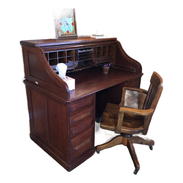 Cutler & Son Antique Roll Top Desk, Late Victorian For Sale
