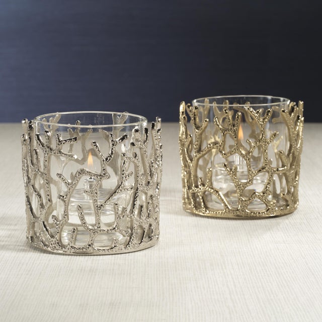 Coral Sea Brass Hurricane with Glass Insert, Nickel For Sale - Image 4 of 7