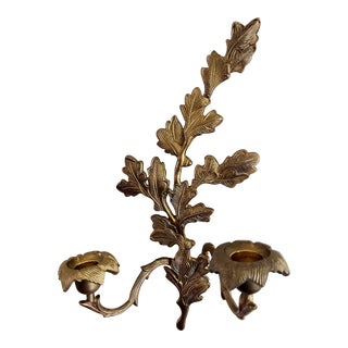 Vintage Mid 20th Century Brass Leaf & Vine Wall Sconce Candle Holder For Sale