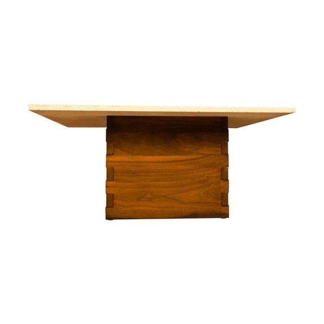 1970s 1970s Mid-Century Travertine Walnut Base Coffee Table For Sale - Image 5 of 11