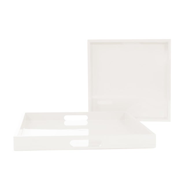 Contemporary Saint Tropez Square Tray Set of 2 - Chalk For Sale - Image 3 of 10