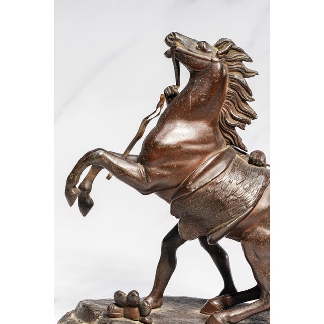 Neoclassical Style Antique Victorian Cast Metal Statue Man With Horse Equestrian Home Decor For Sale - Image 9 of 15