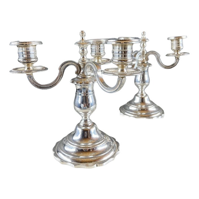 20th Century Silver-Plated Metal Candelabra, Set of 2 For Sale