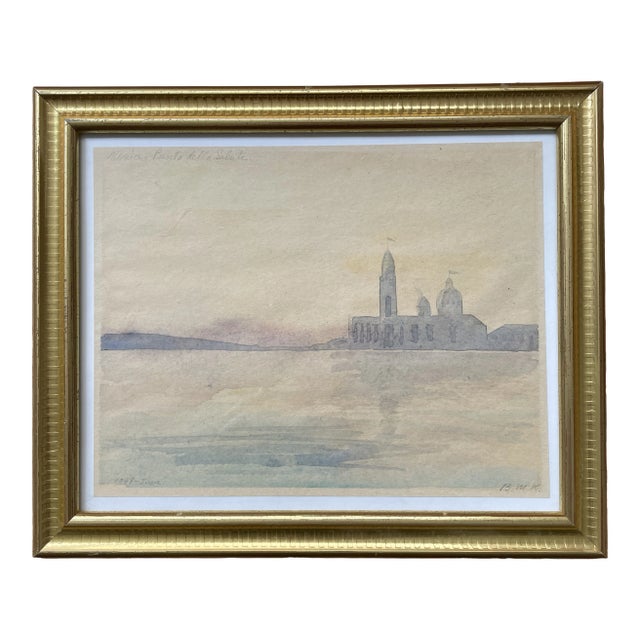 1940s Venetian Landscape Watercolor Painting, Framed For Sale