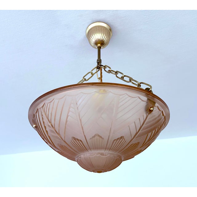 Modern French Art Deco Pink Glass Pendant Light, 1930s For Sale - Image 3 of 18
