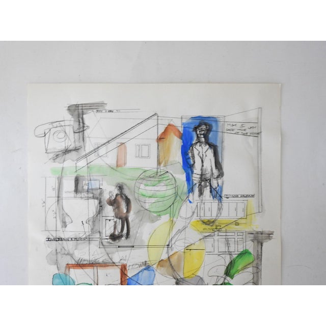 Mid 20th century mixed media surreal abstract montage of architecture. Unsigned. Unframed, age toning.