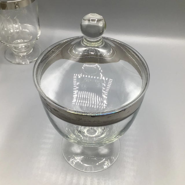 Mid-Century Modern Platinum Rim Candy Dishes and Etched Cocktail Glasses Set- 4 Pieces For Sale - Image 11 of 13