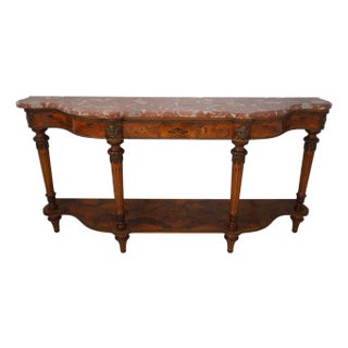 Italian Marble Top Inlaid Olivewood Console Table For Sale