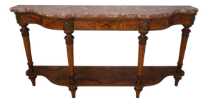 Italian Marble Top Inlaid Olivewood Console Table